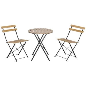  Bistroset 3-dlg. Opvouwbare Tuinset, Balkonset, Bistrotafel Met 2 Stoelen, Tuinmeubelen, Metaal, Grenenhout, Naturel 1