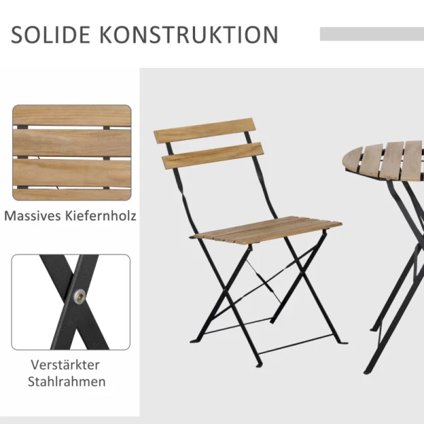  Bistroset 3-dlg. Opvouwbare Tuinset, Balkonset, Bistrotafel Met 2 Stoelen, Tuinmeubelen, Metaal, Grenenhout, Naturel 6