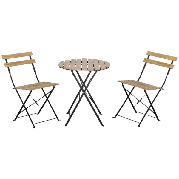 Bistroset 3-dlg. Opvouwbare Tuinset, Balkonset, Bistrotafel Met 2 Stoelen, Tuinmeubelen, Metaal, Grenenhout, Naturel 1