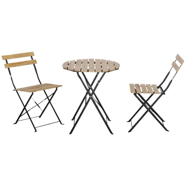  Bistroset 3-dlg. Opvouwbare Tuinset, Balkonset, Bistrotafel Met 2 Stoelen, Tuinmeubelen, Metaal, Grenenhout, Naturel 10