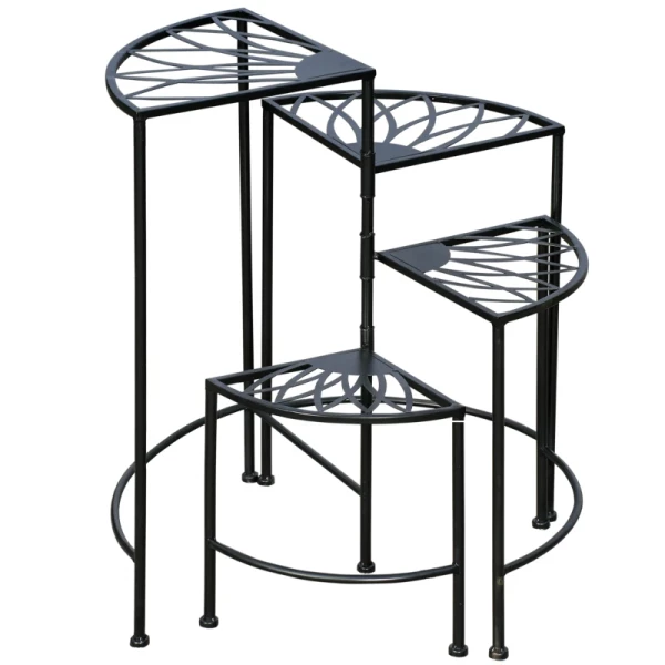 Bloementrap Plantenplank Plantenstandaard 4 Tier Vintage Design Balkon Tuin Zwart 1