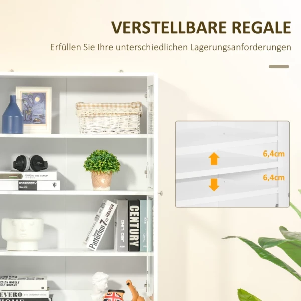  Boekenkast 178,5 Cm Hoge Kast Vitrinekast Met Glazen Deur 6 Vakken Keukenkast Voor Woonkamer Kantoor Studeerkamer Keuken Wit 5