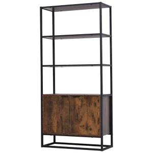  Boekenplank, Staande Plank, Kantoorplank, Archiefplank, Keukenplank, 3 Planken Met 1 Kast, Industrieel Ontwerp, E1 Spaanplaat, Metalen Frame, Bruin, 76 X 33 X 162,5 Cm 1