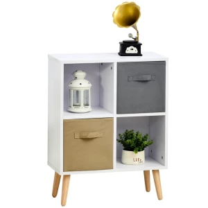  Boekenplank, Staande Plank, Ladekast, Keukenkast, Kubusplank Met Open Opbergvakken En Stoffen Lades, Wit + Bruin + Grijs, Spaanplaat, 54,5 X 24 X 69,5 Cm 1