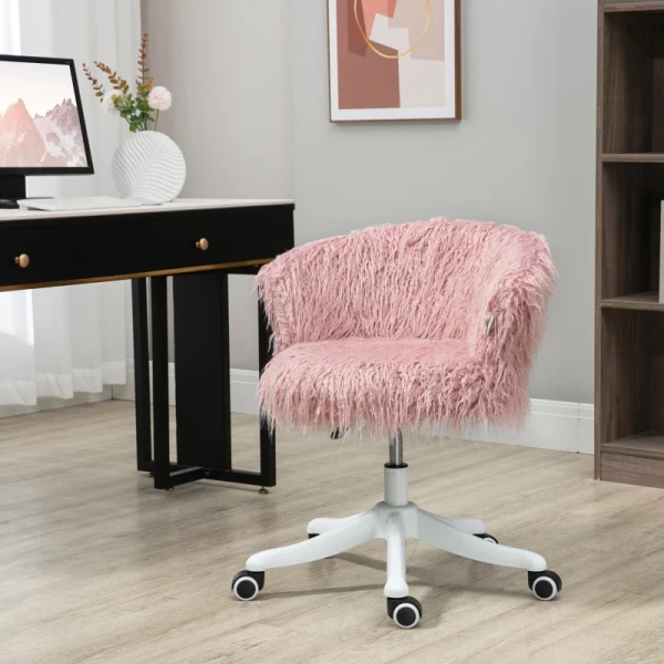  Boho-stijl Bureaustoel Roze Pluche 360 ​​graden Draaibaar In Hoogte Verstelbaar Roze + Wit 2