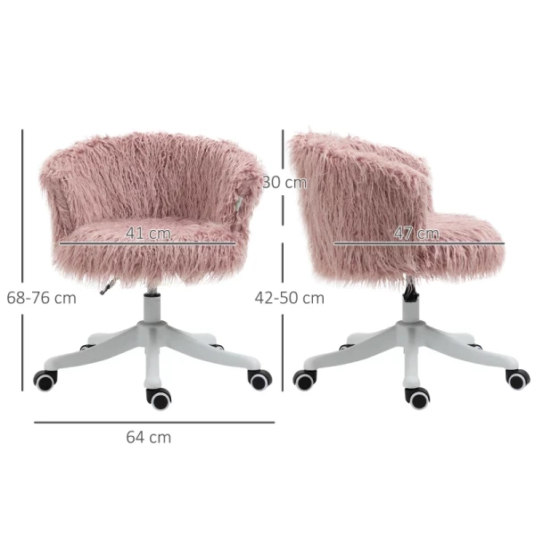  Boho-stijl Bureaustoel Roze Pluche 360 ​​graden Draaibaar In Hoogte Verstelbaar Roze + Wit 3