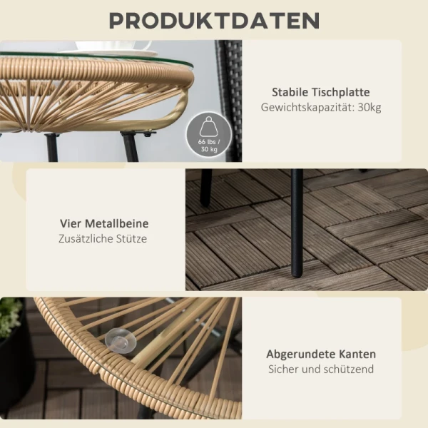  Boho Style Tuintafel PE Rotan Gehard Glas Weerbestendig 50cm X 50cm X 50cm Zwart + Bruin 5