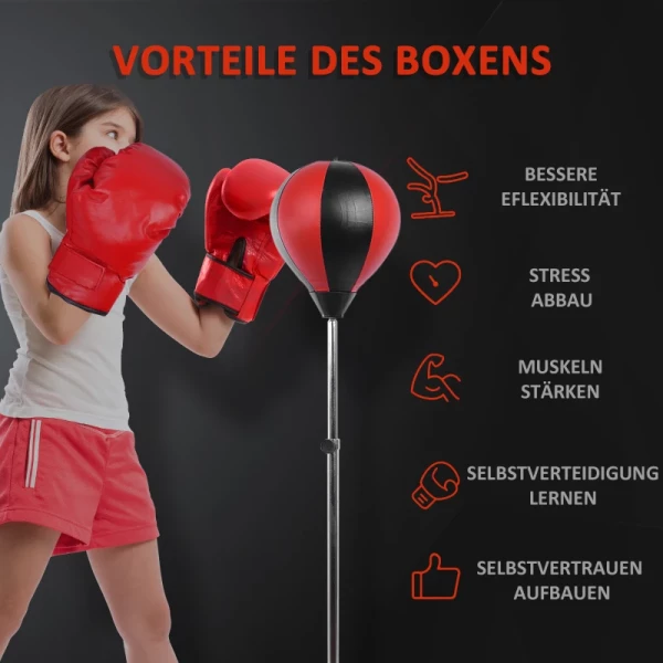  Boksbalset, Sta-box Trainingsset, 125/131/138/145 Cm, In Hoogte Verstelbaar Met 1 Paar Handschoenen, 1 Pomp, Geschikt Voor Professionals En Beginners, Zwart En Rood 4