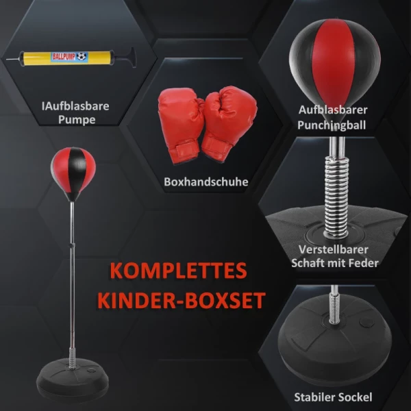  Boksbalset, Sta-box Trainingsset, 125/131/138/145 Cm, In Hoogte Verstelbaar Met 1 Paar Handschoenen, 1 Pomp, Geschikt Voor Professionals En Beginners, Zwart En Rood 5