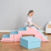  Bouwblokkenset, Set Van 2, Bouwblokken, Tafel- En Stoelenset, Glijbaan, Herconfigureerbaar Ontwerp, Bouwspeelgoed, Schuimblokken Voor 12-36 Maanden, Kinderen, Kunstleer, EPE, Roze+blauw, 147/86 X 49 X 47cm 2