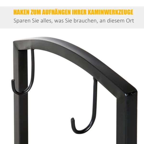  Brandhoutstandaard Brandhoutplank Brandhoutrek 2-laags Haardgereedschap Zwart 40x30x74.5cm 4