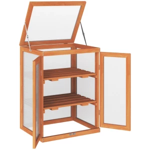  Broeikas Broeikas Met 2 Planken, Schuifdak, Transparante Behuizing, Houten Frame, Oranje, 58 X 44 X 78 Cm 1
