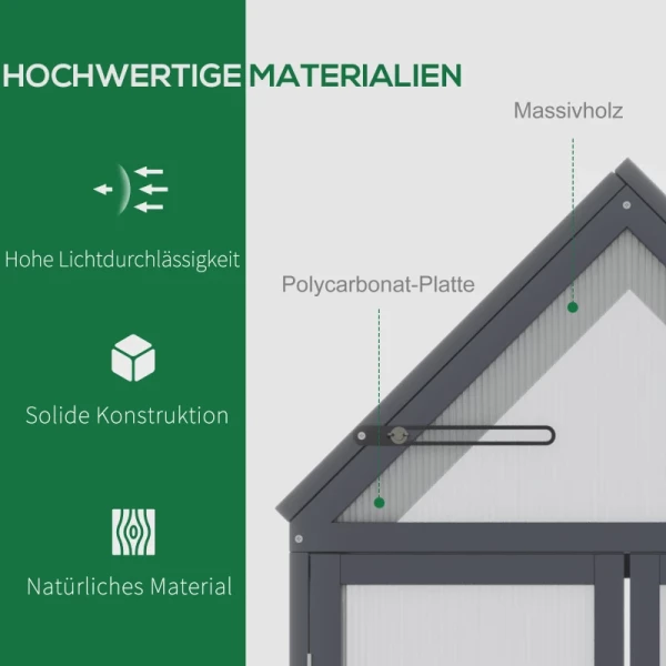  Broeikas Met 3 Planken, Massief Hout, Behuizing Van Polycarbonaat, Grijs, 70,5 X 42 X 132 Cm 4