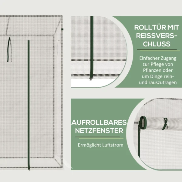  Broeikas Met Zijraam, Roldeur, Winddicht, Stalen Frame, Kunststof Plaat, Wit, 200 X 68 X 196 Cm 5