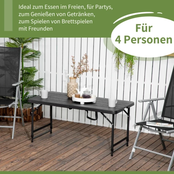  Buitentafel, Tuintafel, Voor 4 Personen, Opklapbaar, In Hoogte Verstelbaar, Houtlook, Grijs+zwart, 118 X 60 X 74 Cm 4