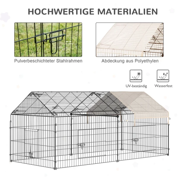  Buitenverblijf Buitenverblijf Met Zonwering Kleindierenverblijf Konijnenhok Buiten Konijnen Buitenverblijf Vrijloop Metaal Beige + Zwart 220 X 103 X 103 Cm 4