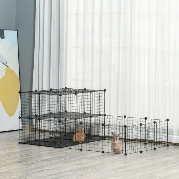  Buitenverblijf Van Metaal DIY Ren Voor Kleine Dieren 2 Verdiepingen Kleine Dierenkooi Met Deur En Ladder Voor Chinchilla Konijnen Cavia's 33 Panelen Metalen Rooster Zwart 175 X 105 X 70 Cm 2