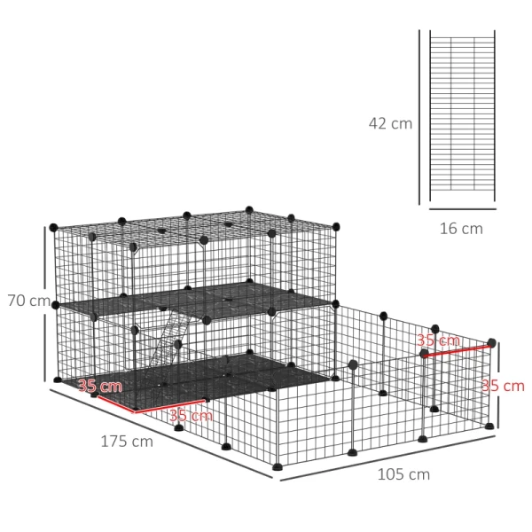  Buitenverblijf Van Metaal DIY Ren Voor Kleine Dieren 2 Verdiepingen Kleine Dierenkooi Met Deur En Ladder Voor Chinchilla Konijnen Cavia's 33 Panelen Metalen Rooster Zwart 175 X 105 X 70 Cm 3