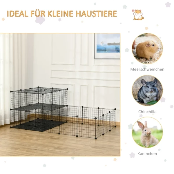  Buitenverblijf Van Metaal DIY Ren Voor Kleine Dieren 2 Verdiepingen Kleine Dierenkooi Met Deur En Ladder Voor Chinchilla Konijnen Cavia's 33 Panelen Metalen Rooster Zwart 175 X 105 X 70 Cm 4