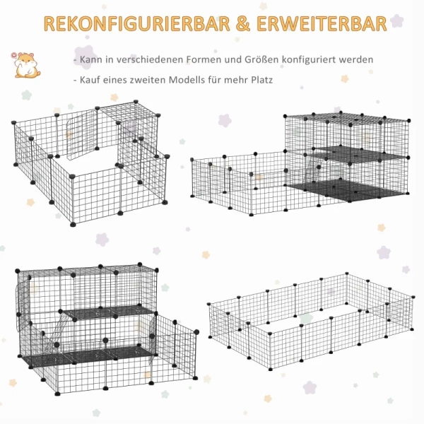  Buitenverblijf Van Metaal DIY Ren Voor Kleine Dieren 2 Verdiepingen Kleine Dierenkooi Met Deur En Ladder Voor Chinchilla Konijnen Cavia's 33 Panelen Metalen Rooster Zwart 175 X 105 X 70 Cm 5