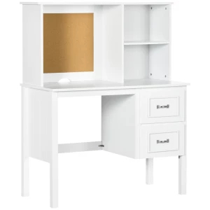  Bureau, 2 Lades, 2 Planken, Kurkwand, Wit, 100 X 50 X 127 Cm 1
