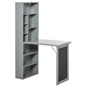  Bureau Eettafel Opklapbaar Met 6 Vakken Boekenplank Met 3 Planken Computertafel Bureautafel E1 Spaanplaat Metalen Frame Donkergrijs 98 X 51 X 153 Cm 1