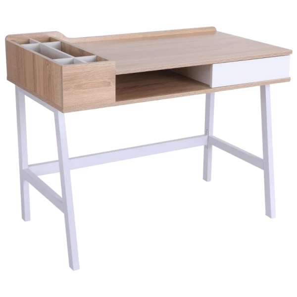 Bureau Met Opbergvak Wit Naturel 100 Cm X 55 Cm X 81,5 Cm 1