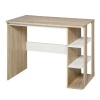  Bureau Met Plank Boekenplank Computerbureau Kantoortafel Spaanplaat Natuur + Wit 100 X 44 X 74 Cm 1