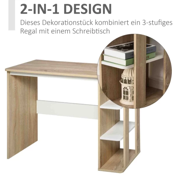  Bureau Met Plank Boekenplank Computerbureau Kantoortafel Spaanplaat Natuur + Wit 100 X 44 X 74 Cm 5