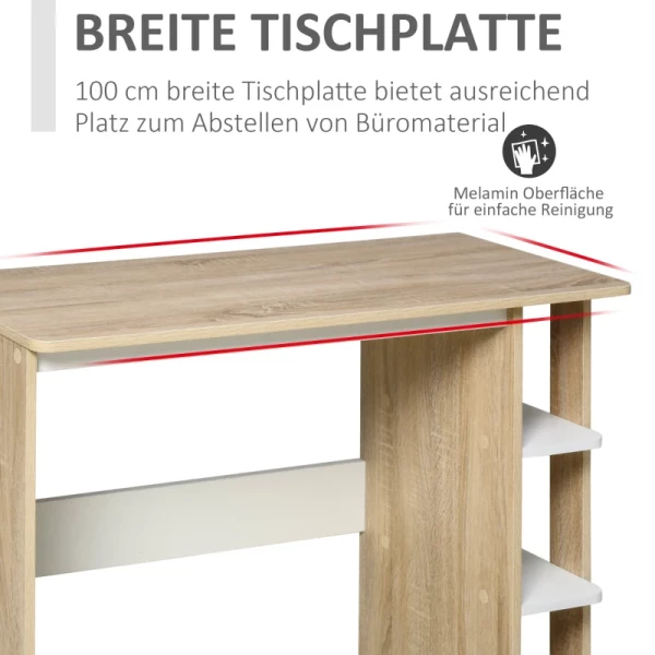  Bureau Met Plank Boekenplank Computerbureau Kantoortafel Spaanplaat Natuur + Wit 100 X 44 X 74 Cm 6