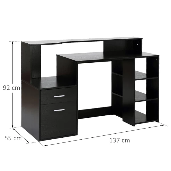  Bureau Met Plank Computertafel Kantoortafel Met Tafelblad Voor Printerlade MDF Metaal Zwart 137 X 55 X 92 Cm 3