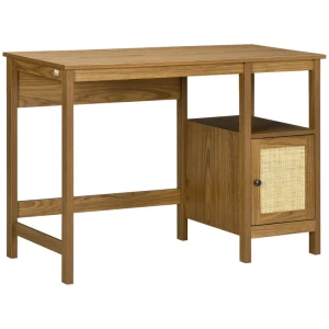  Bureau Met Weense Geweven Look, 1 Kast, 1 Plank, 110 Cm X 48 Cm X 76 Cm, Walnootbruin + Naturel 1