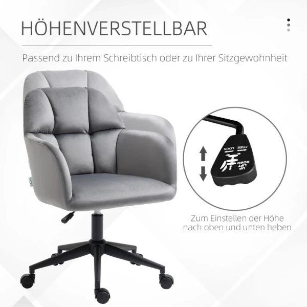  Bureaustoel 5 Wielen In Hoogte Verstelbaar Modern Design 58cm X 58,5cm X 86cm Grijs 4