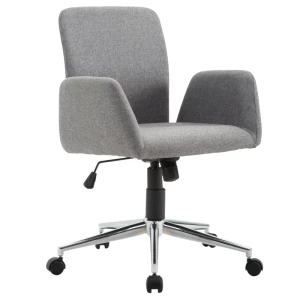  Bureaustoel, Bureaustoel, Bureaustoel Met Wielen, Fauteuil In Scandinavische Stijl, In Hoogte Verstelbaar Met Ligfunctie, Wielen, Bureaustoel, Roestvrij Staal, Imitatielinnen, Grijs 61 X 58 X 88-97,5 Cm 1