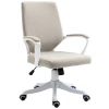  Bureaustoel, Bureaustoel, Thuiskantoorstoel Met Schommelfunctie, Rugleuning, In Hoogte Verstelbaar, Dik Gevoerd, Ergonomisch 360° Draaibare Wielen, Polyester Nylon PP Beige + Wit 62x69x92-100 Cm 11