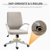  Bureaustoel, Bureaustoel, Thuiskantoorstoel Met Schommelfunctie, Rugleuning, In Hoogte Verstelbaar, Dik Gevoerd, Ergonomisch 360° Draaibare Wielen, Polyester Nylon PP Beige + Wit 62x69x92-100 Cm 7