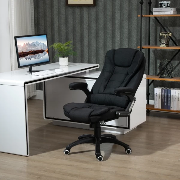  Bureaustoel Computerstoel Relax Liggend In Hoogte Verstelbare Bureaustoel Ergonomisch 360° Foam PP Kunststof Linnenachtig Polyester Zwart 65 X 72 X 100-120 Cm 2