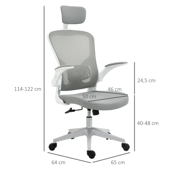  Bureaustoel Ergonomische Bureaustoel Met Wipfunctie Hoge Rugleuning Lendensteun Hoofdsteun Opklapbare Arm Home Office Grijs 65 X 64 X 114-122 Cm 3