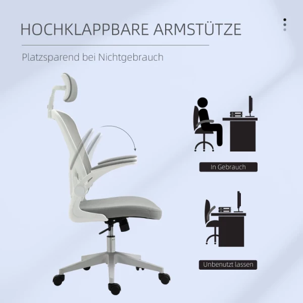  Bureaustoel Ergonomische Bureaustoel Met Wipfunctie Hoge Rugleuning Lendensteun Hoofdsteun Opklapbare Arm Home Office Grijs 65 X 64 X 114-122 Cm 6