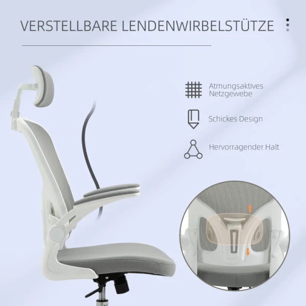  Bureaustoel Ergonomische Bureaustoel Met Wipfunctie Hoge Rugleuning Lendensteun Hoofdsteun Opklapbare Arm Home Office Grijs 65 X 64 X 114-122 Cm 7