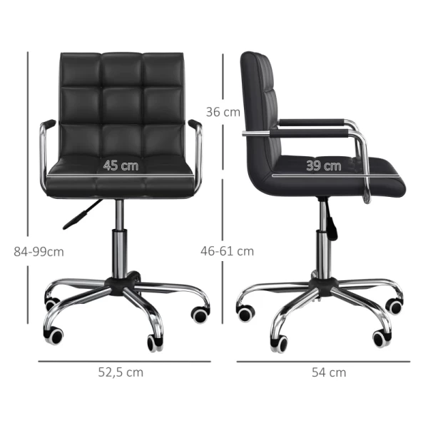  Bureaustoel In Retro-design, In Hoogte Verstelbaar, 5 Wielen, 52,5 Cm X 54 Cm X 99 Cm, Zwart 3