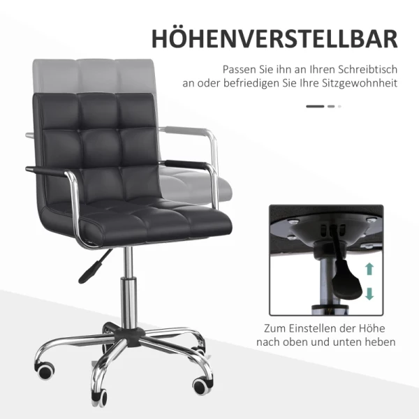  Bureaustoel In Retro-design, In Hoogte Verstelbaar, 5 Wielen, 52,5 Cm X 54 Cm X 99 Cm, Zwart 4