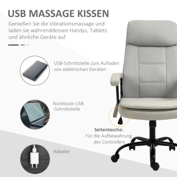  Bureaustoel Massage In Hoogte Verstelbare Directiestoel Gamestoel Met Massagefunctie Ergonomische Draaistoel Massagestoel Lendenwervelmassage Linnen Feeling Beige 63 X 70 X 112-121 Cm 4