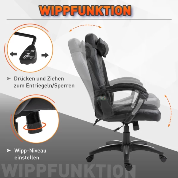  Bureaustoel Massagestoel Gamestoel Warmtefunctie 6 Vibratiepunten Gamestoelen, Imitatieleer, Lederen Stoel, 6 Vibratiepunten Ergonomisch Met Massagefunctie 5