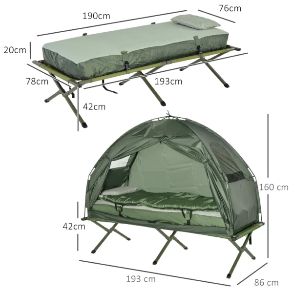  Camping Tent Set Met Kampeerbed, Slaapzak En Matras Donkergroen 3