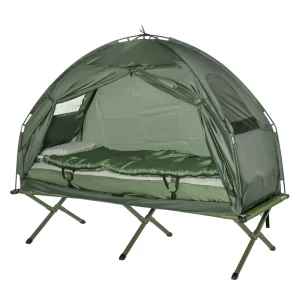  Camping Tent Set Met Kampeerbed, Slaapzak En Matras Donkergroen 1