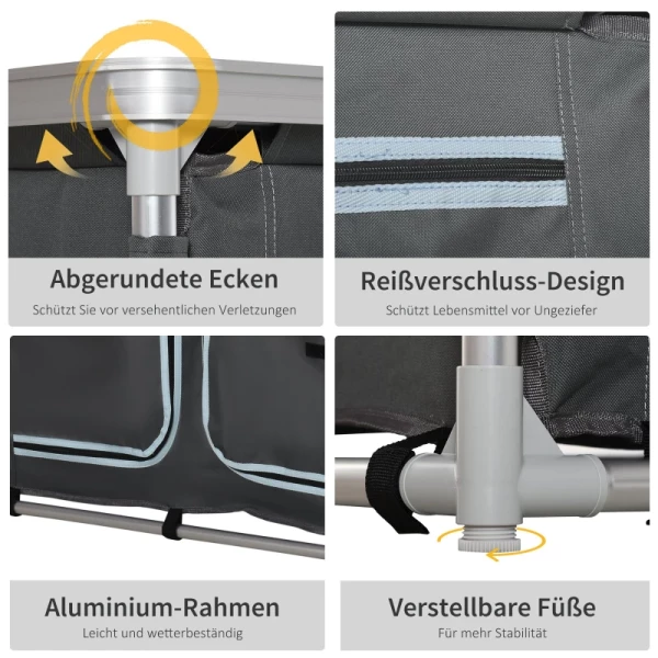  Campingkast Keukenbox Draagbaar Met Werkblad Draagtas 3 Planken 1 Kast 600D Oxford Stof Grijs 96 X 49,5 X 104 Cm 7
