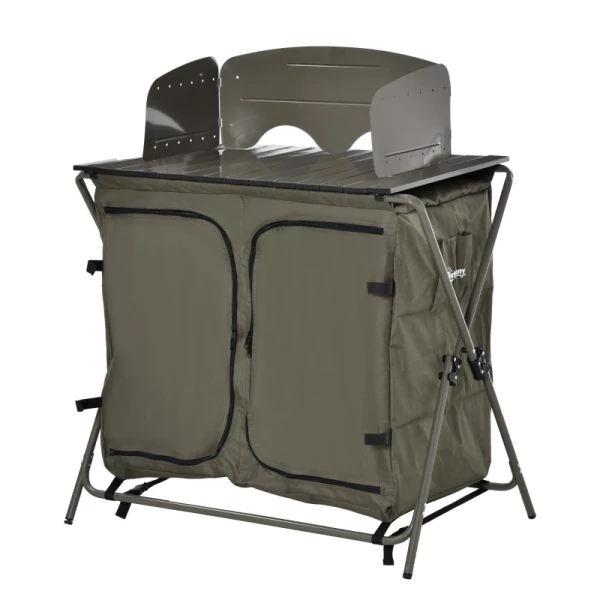 Campingkast Keukenbox Draagtas Windscherm Draagtas Staal 600D Oxford Stof Groen 57 X 94 X 109 Cm 1