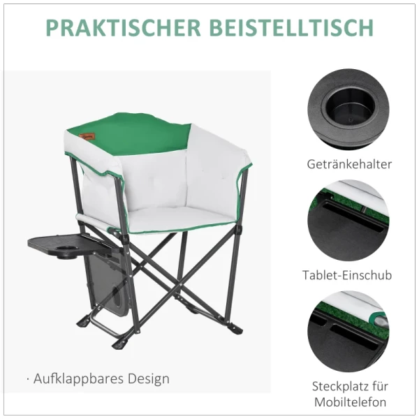  Campingstoel Inklapbare Regisseursstoel Tafel Met Bekerhouder Draagbaar Oxford-stof 83 X 64 X 90 Cm Wit+groen 6