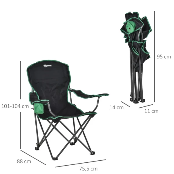  Campingstoel, Klapstoel, Visstoel, In Hoogte Verstelbaar, Met Bekerhouder, Opvouwbaar, Inclusief Draagtas, Regisseursstoel, Belastbaar Tot 136 Kg, Zwart En Groen, 75,5 X 88 X 101-104 Cm 3